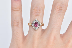 14K Oval Pink Topaz Diamond Halo Engagement Ring Yellow Gold