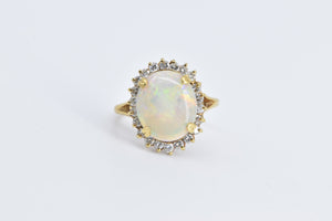 18K Natural Opal Diamond Halo Vintage Statement Ring Yellow Gold