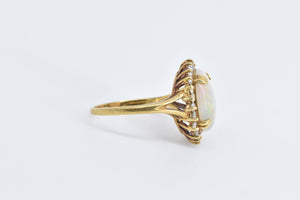 18K Natural Opal Diamond Halo Vintage Statement Ring Yellow Gold