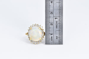 18K Natural Opal Diamond Halo Vintage Statement Ring Yellow Gold