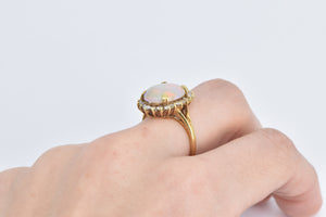 18K Natural Opal Diamond Halo Vintage Statement Ring Yellow Gold