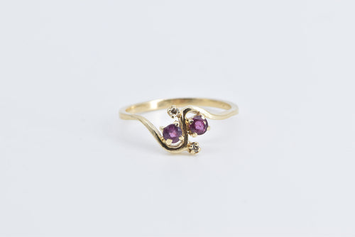 10K Natural Ruby Diamond Accent Vintage Wavy Ring Yellow Gold