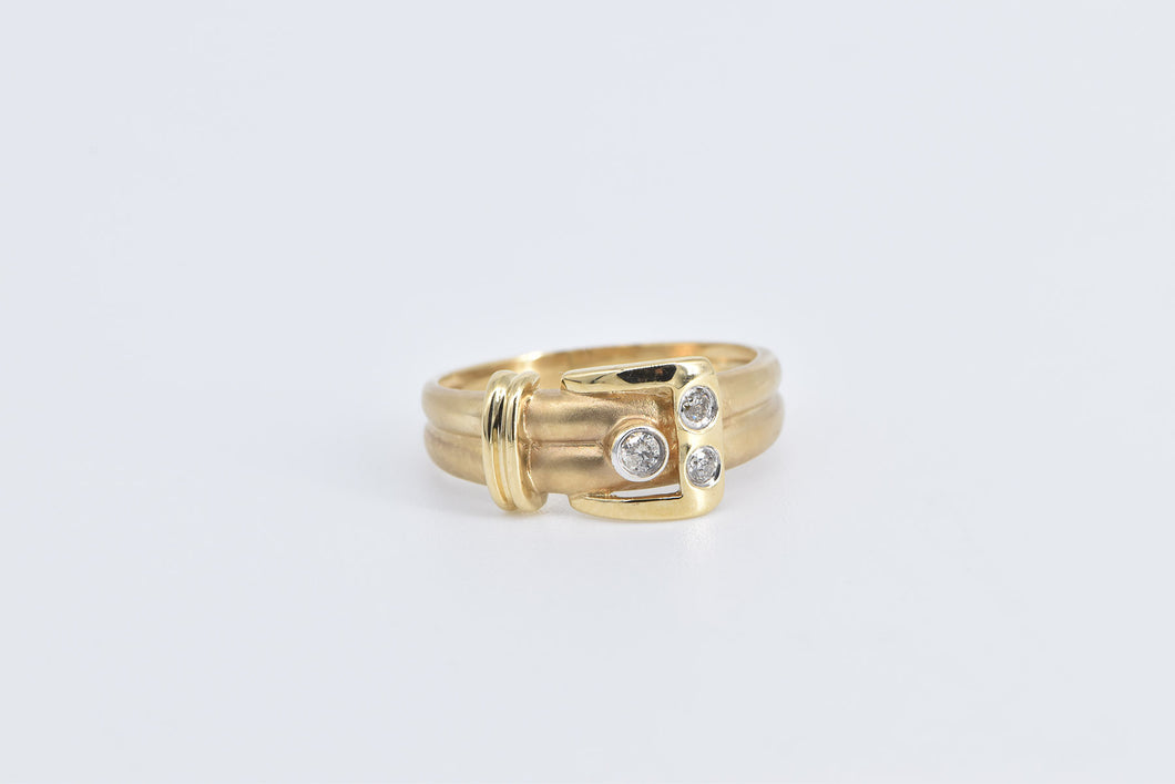 14K Vintage Diamond Belt Buckle Fashion Statement Ring Yellow Gold