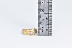 14K Vintage Diamond Belt Buckle Fashion Statement Ring Yellow Gold