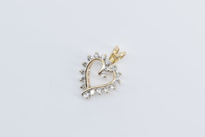 14K Classic Diamond Heart Love Symbol Curved Pendant Yellow Gold
