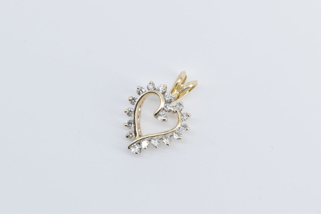 14K Classic Diamond Heart Love Symbol Curved Pendant Yellow Gold