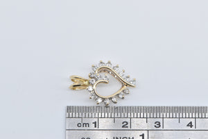 14K Classic Diamond Heart Love Symbol Curved Pendant Yellow Gold