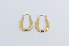 Load image into Gallery viewer, 14K Puffy Draped Scalloped Oval Hollow Hoop Earrings Yellow Gold