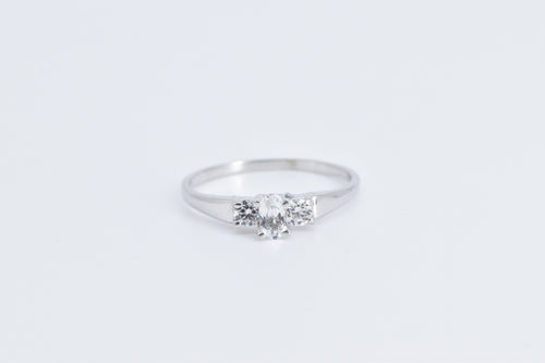 10K Oval White Sapphire Travel Engagement CZ Ring White Gold