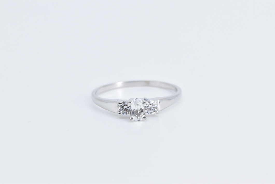 10K Oval White Sapphire Travel Engagement CZ Ring White Gold