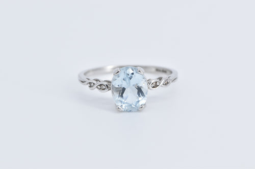 10K Oval Blue Topaz Diamond Accent Statement Ring White Gold