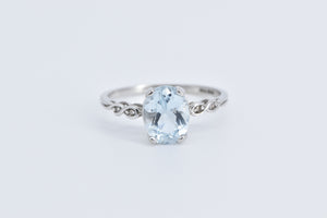 10K Oval Blue Topaz Diamond Accent Statement Ring White Gold