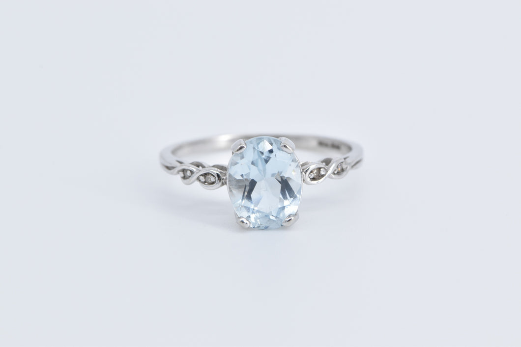 10K Oval Blue Topaz Diamond Accent Statement Ring White Gold