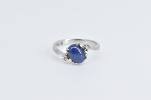 10K Oval Syn. Star Sapphire Vintage Bypass Ring White Gold