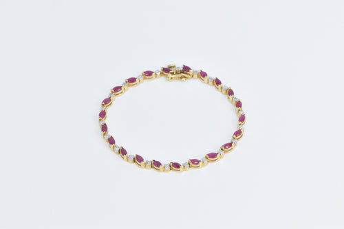 14K 3.20 Ctw Natural Ruby Diamond Tennis Bracelet 6.75