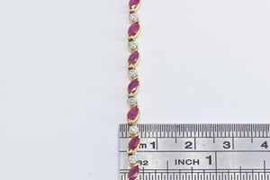 14K 3.20 Ctw Natural Ruby Diamond Tennis Bracelet 6.75" Yellow Gold