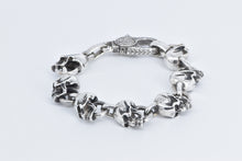 Load image into Gallery viewer, Sterling Silver Primal Ornate Skull Chain Men&#39;s Biker Bracelet 7&quot;