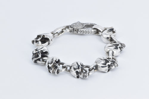 Sterling Silver Primal Ornate Skull Chain Men's Biker Bracelet 7