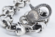 Load image into Gallery viewer, Sterling Silver Primal Ornate Skull Chain Men&#39;s Biker Bracelet 7&quot;