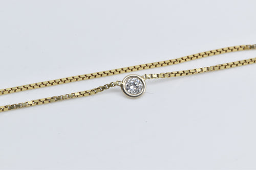 14K 0.29 Ct Natural Diamond Solitaire Box Chain Necklace 18