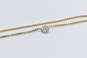 14K 0.29 Ct Natural Diamond Solitaire Box Chain Necklace 18" Yellow Gold