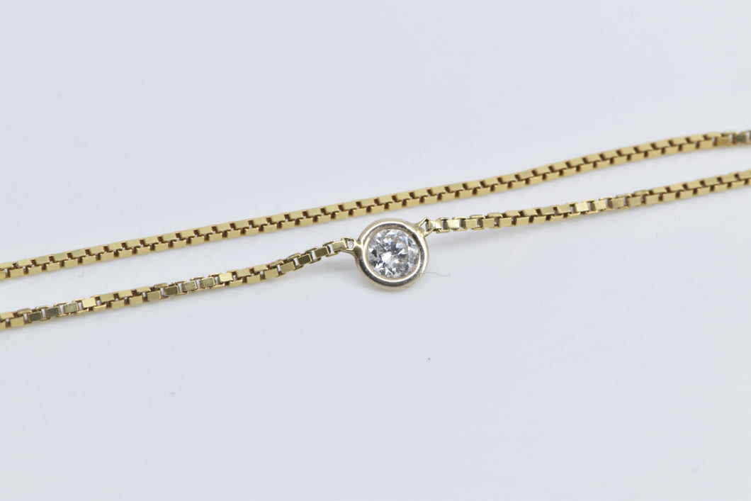 14K 0.29 Ct Natural Diamond Solitaire Box Chain Necklace 18