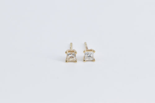 14K 0.22 Ctw Natural Princess Cut Diamond Stud Earrings Yellow Gold