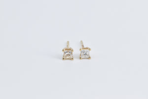 14K 0.22 Ctw Natural Princess Cut Diamond Stud Earrings Yellow Gold