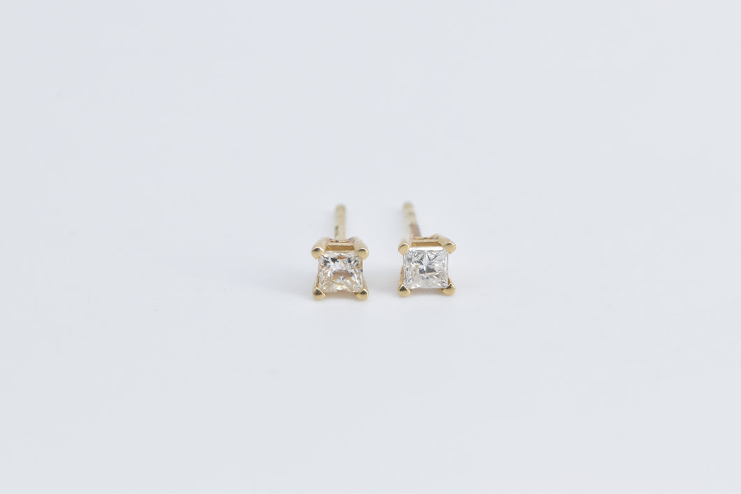 14K 0.22 Ctw Natural Princess Cut Diamond Stud Earrings Yellow Gold