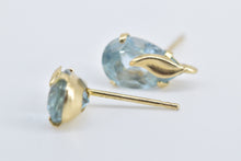 Load image into Gallery viewer, 14K Pear Blue Topaz Solitaire Vintage Stud Earrings Yellow Gold