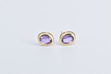 Load image into Gallery viewer, 14K Oval Amethyst Solitaire Bezel Vintage Stud Earrings Yellow Gold