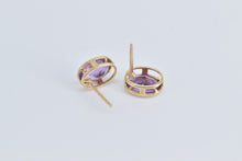 Load image into Gallery viewer, 14K Oval Amethyst Solitaire Bezel Vintage Stud Earrings Yellow Gold