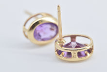 Load image into Gallery viewer, 14K Oval Amethyst Solitaire Bezel Vintage Stud Earrings Yellow Gold