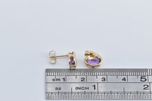 Load image into Gallery viewer, 14K Oval Amethyst Solitaire Bezel Vintage Stud Earrings Yellow Gold