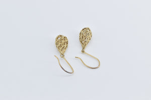 10K Filigree Curvy Tear Drop Dangle Vintage Earrings Yellow Gold