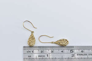 10K Filigree Curvy Tear Drop Dangle Vintage Earrings Yellow Gold