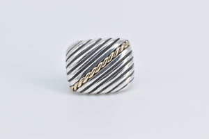 Sterling Silver Vintage 14k Gold Striped Squared Statement Ring