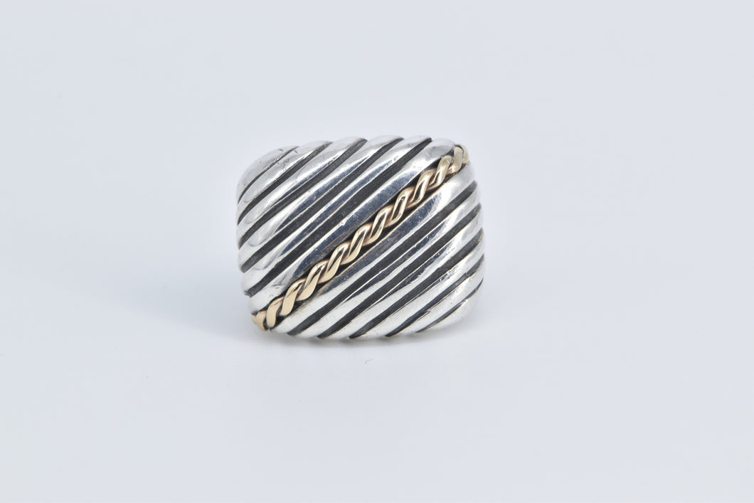 Sterling Silver Vintage 14k Gold Striped Squared Statement Ring