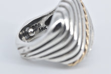 Load image into Gallery viewer, Sterling Silver Vintage 14k Gold Striped Squared Statement Ring