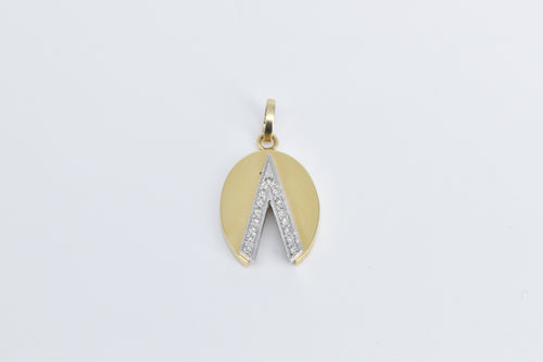 14K Diamond V Chevron Split Oval Vintage Fashion Pendant Yellow Gold