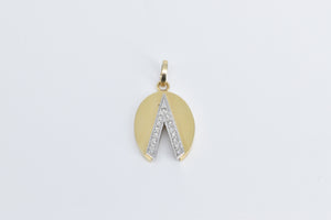 14K Diamond V Chevron Split Oval Vintage Fashion Pendant Yellow Gold