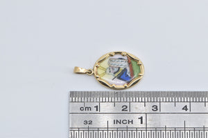 14K Ten Commandments Ceramic Oval Painted Charm/Pendant Yellow Gold