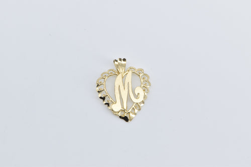 10K M Cursive Monogram Scalloped Letter Initial Charm/Pendant Yellow Gold