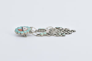 Sterling Silver Zuni Sunface Raindrops Inlay Multi Stone Pendant/Pin