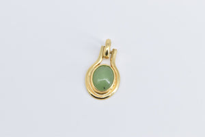 18K Oval Jadeite Cabochon Vintage Statement Pendant Yellow Gold