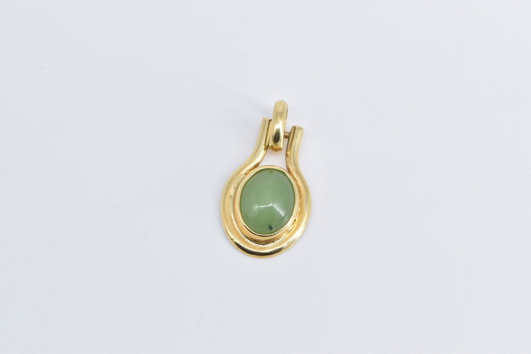 18K Oval Jadeite Cabochon Vintage Statement Pendant Yellow Gold