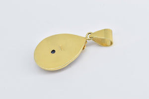 18K Carved Lapis Lazuli Mermaid Pear Ornate Pendant Yellow Gold