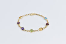 Load image into Gallery viewer, 14K Vintage Oval Multi Stone Rainbow Chain Link Bracelet 7&quot; Yellow Gold