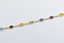 Load image into Gallery viewer, 14K Vintage Oval Multi Stone Rainbow Chain Link Bracelet 7&quot; Yellow Gold