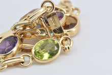 Load image into Gallery viewer, 14K Vintage Oval Multi Stone Rainbow Chain Link Bracelet 7&quot; Yellow Gold